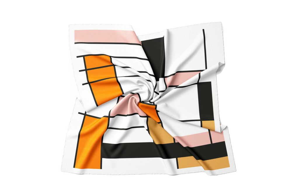 X001LCP4D7 - Halstuch Mikrofaser 60x60 (Geometrisch weiss, orange, rosa) -Hauptbild.jpg